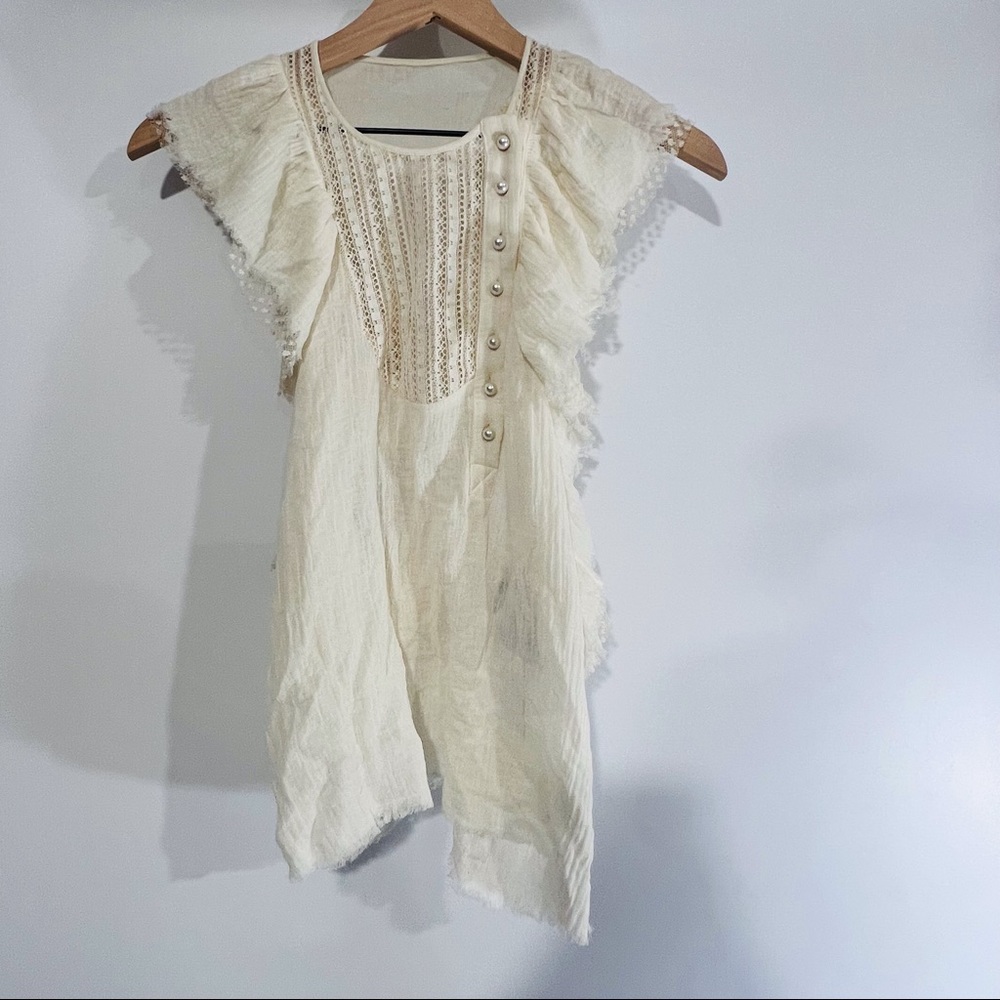 Philosophy Cream Ruffle Polka Dots Embellishments Top NWT